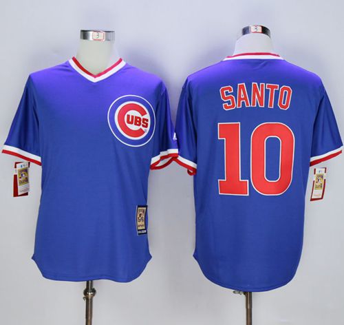Cubs #10 Ron Santo Blue Cooperstown Stitched MLB Jersey - Click Image to Close